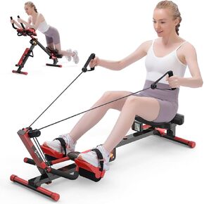 Rowing Machines, AB Machine with 2 Incline Settings & Adjustable Tension, Foldable AB Crunch Workout Machine for Home & Gym Use, with LCD Display and Comfortable Seat Cushion