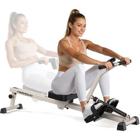 Feierdun Compact Adjustable Rowing Machine for Home 300LBS Weight Capacity with 12 Levels of Resistance for Complete Body Workouts Foldable Hydraulic Rower for Home