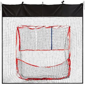 7.67 x 8 ft Hanging Baseball Pitching Net Baseball Batting Cage Net with Target as Batting Practice Equipment Softball Hitting Net Attaches and Hangs on Garage Door for Training Adults
