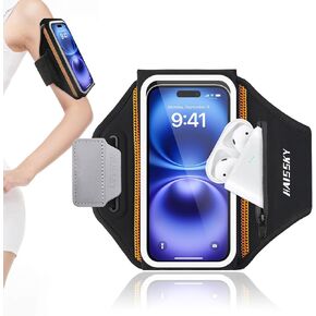 [Fits Up to 6.8'' Phone] Phone Holder for Running, Running Armband with Earphone Bag, 3D Design Waterproof Sports Arm Bands Cell Phone Holder with Key Slot for iPhone 16/14/13 Pro/Plus and S24/S21
