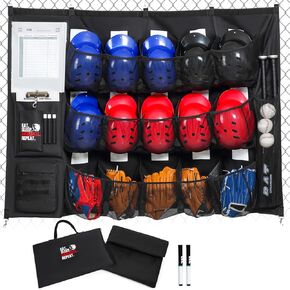 Hanging Baseball Helmet Bag, Baseball Coaching Accessories, 15 Player Dugout Organizer for Gloves, Helmets, Batting Gloves, Balls