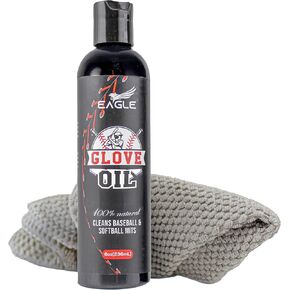 Eagle Baseball Glove Oil Conditioner with Applicator Cloth - 250mL (8.45oz) Glove Oil for Break-in & Glove Treatment - Leather Softener & Conditioner for Baseball, Softball Mitts