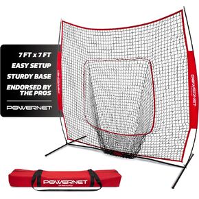 PowerNet Baseball Softball Practice Net 7x7 with Baseball Accessories for Practice Pitching, Batting & Fielding, Ball Caddy, Weighted Baseballs, Tee