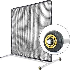 Kapler Baseball Pitching Screen Protective Net with Wheels to Portable Rolling Move, 7x7Ft Baseball Softball Protective Screen for Pitcher Safety Pitching Batting Training(Black).
