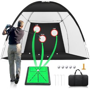 Golf Net, 10x7FT Golf Hitting Net with Golf Swing Mat, Golf Practice Net for Backyard Driving, Chipping, Indoor/Outdoor Golf Chipping Net with Targets, Present for Golf Lovers