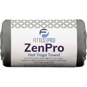 Fittest Pro Non-Slip Hot Yoga Towel with Super-Absorbent Soft Suede Microfiber in Many Colors, for Bikram Pilates and Yoga Mats. (72.00 x 26.50) Nimbus Grey