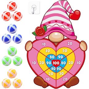 Valentine Gift for Kids, Pink Cartoon Dwarf Dart Board with 12 Sticky Balls Valentines Games, Large Kids Valentines Day Gifts for Boys Girls Toddlers, Valentines Games for Kids Party Classroom