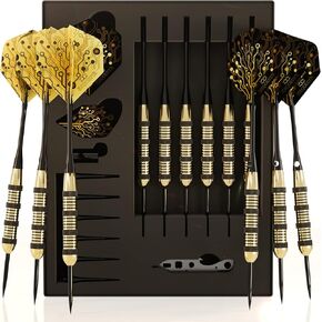 Premium Steel Tip Darts Set - Professional Darts, Brass Barrels, Metal Tip Darts, Extra Flights, (12) Aluminum Shafts 35/48, O-Rings, Dart Tool, Dart Sharpener, Darts Case