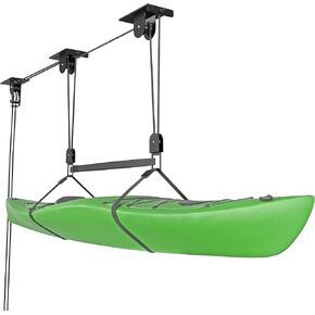 Kayak Storage Hoist for Garage Ceiling, Heavy Duty Kayak Pulley System, Hold Up to 150 lbs Capacity, Canoe Garage Lift Storage System, Fit 10-14 Foot Ceilings, Black