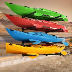 Kayak Wall Rack for 4 Kayaks, Heavy Duty Kayak Racks for Garage and Outdoor Storage, Wall Mounted Storage Rack for Kayak, Canoe, Surfboard & Paddleboard