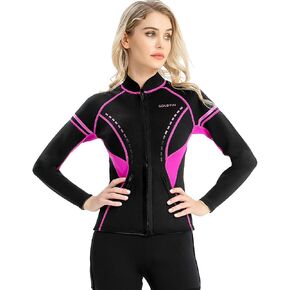 GoldFin Wetsuit Top Women, 2mm Wetsuits Jacket Long Sleeve Neoprene Tops for Water Aerobics Diving Surfing Swimming