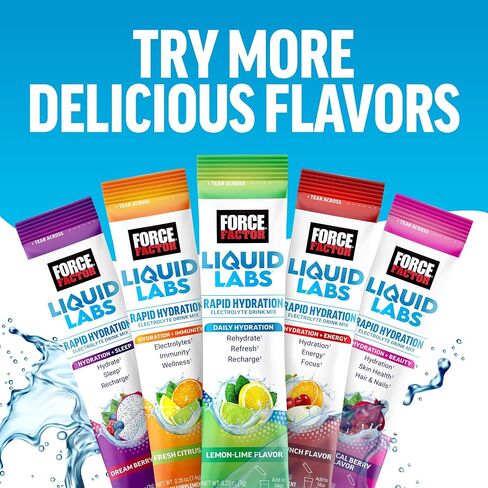 مسحوق إلكتروليتات المناعة من Force Factor Liquid Labs ومكملات دعم المناعة، عبوات ترطيب مع فيتامينات المناعة، والكهارل، والمعادن، ومضادات الأكسدة، ونكهة الحمضيات الطازجة، 20 عبوة لاصقة in Saudi Arabia