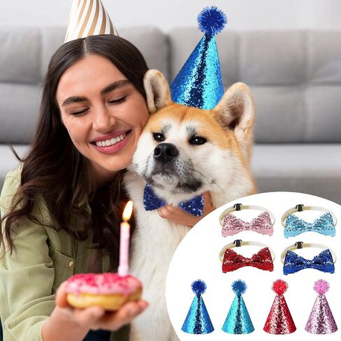 10 Pcs Cat Birthday Hat Dog Birthday Hats, Multi Color Mini Party Hats Set with 8 Pcs Hats and 2 Pcs Bowtie for Cat Dogs Kittens Rabbits in Saudi Arabia