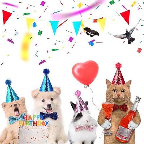 10 Pcs Cat Birthday Hat Dog Birthday Hats, Multi Color Mini Party Hats Set with 8 Pcs Hats and 2 Pcs Bowtie for Cat Dogs Kittens Rabbits in Saudi Arabia