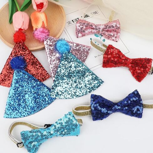 10 Pcs Cat Birthday Hat Dog Birthday Hats, Multi Color Mini Party Hats Set with 8 Pcs Hats and 2 Pcs Bowtie for Cat Dogs Kittens Rabbits in Saudi Arabia