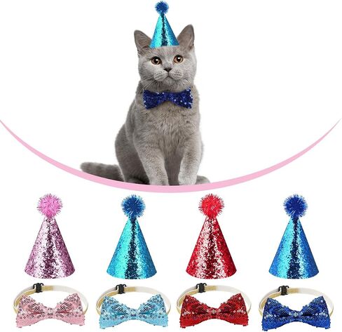 10 Pcs Cat Birthday Hat Dog Birthday Hats, Multi Color Mini Party Hats Set with 8 Pcs Hats and 2 Pcs Bowtie for Cat Dogs Kittens Rabbits in Saudi Arabia