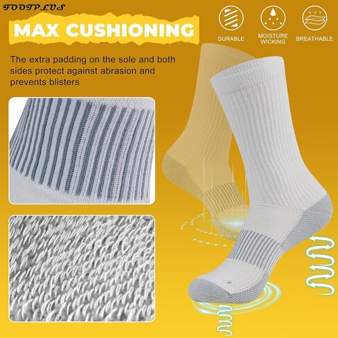 FOOTPLUS Hiking Copper Compression Socks,Unisex Cushioned Sole Arch Support Athletic Crew Running Socks in Kuwait