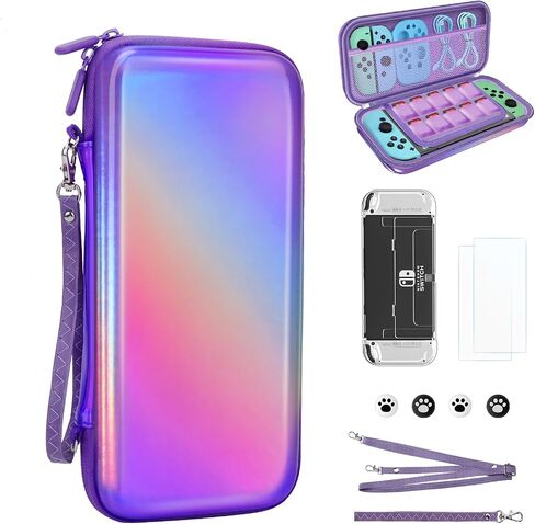 belle&birdie Switch Carrying Case fits Switch OLED - Hard Protective Travel Carry Case witch 10 Game Card Slot,Soft TPU Cover, Screen Protector,Adjustable Strap,Thumb Grip Caps (Black) in Saudi Arabia