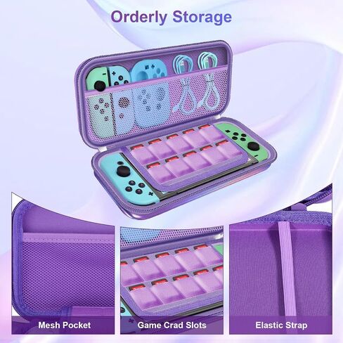 belle&birdie Switch Carrying Case fits Switch OLED - Hard Protective Travel Carry Case witch 10 Game Card Slot,Soft TPU Cover, Screen Protector,Adjustable Strap,Thumb Grip Caps (Black) in Saudi Arabia