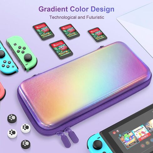 belle&birdie Switch Carrying Case fits Switch OLED - Hard Protective Travel Carry Case witch 10 Game Card Slot,Soft TPU Cover, Screen Protector,Adjustable Strap,Thumb Grip Caps (Black) in Saudi Arabia