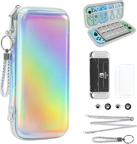belle&birdie Switch Carrying Case fits Switch OLED - Hard Protective Travel Carry Case witch 10 Game Card Slot,Soft TPU Cover, Screen Protector,Adjustable Strap,Thumb Grip Caps (Black) in Saudi Arabia