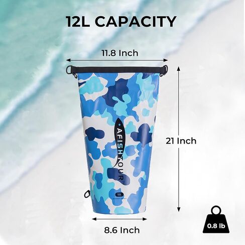 Waterproof Floating Dry Bag for Men Women - 12L Roll Top Sack Keeps Gear Dry with Shoulder Strap for Kayaking, Rafting, Boating, Swimming, Camping, Hiking, Beach, Fishing (Blue) in Saudi Arabia