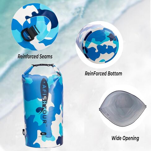 Waterproof Floating Dry Bag for Men Women - 12L Roll Top Sack Keeps Gear Dry with Shoulder Strap for Kayaking, Rafting, Boating, Swimming, Camping, Hiking, Beach, Fishing (Blue) in Saudi Arabia