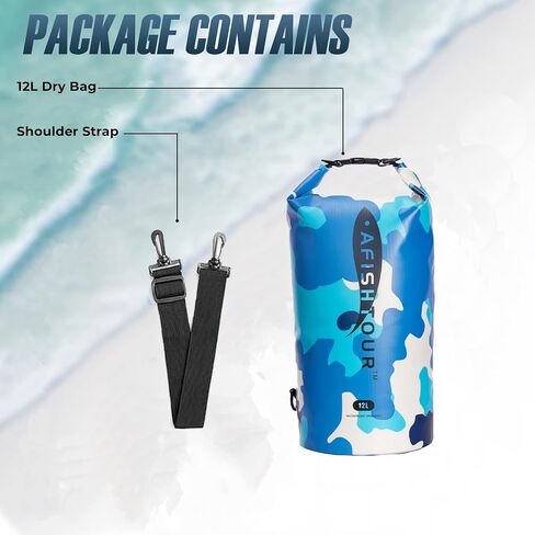 Waterproof Floating Dry Bag for Men Women - 12L Roll Top Sack Keeps Gear Dry with Shoulder Strap for Kayaking, Rafting, Boating, Swimming, Camping, Hiking, Beach, Fishing (Blue) in Saudi Arabia
