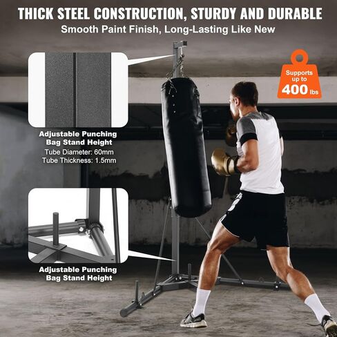 VEVOR Punching Bag Stand, Steel Heavy Duty Workout Training Equipment, Adjustable Height Boxing Punching Stand with Weighted Base, Holds Up to 400 lbs, Freestanding Sandbag Rack for Home Gym Fitness in Saudi Arabia