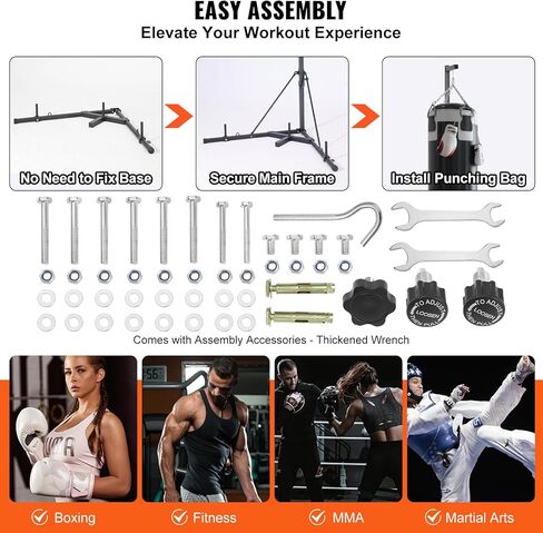 VEVOR Punching Bag Stand, Steel Heavy Duty Workout Training Equipment, Adjustable Height Boxing Punching Stand with Weighted Base, Holds Up to 400 lbs, Freestanding Sandbag Rack for Home Gym Fitness in Saudi Arabia