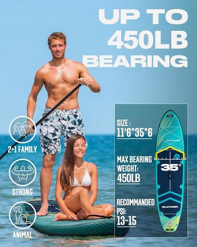 11'6×35" Super Wide Inflatable Stand Up Paddle Board, Ultra Stable Wide SUP for 2+1 People/Family/Big Size w/Shoulder Strap, 100L Backpack, All-Round Sup Board, US Fin in Saudi Arabia