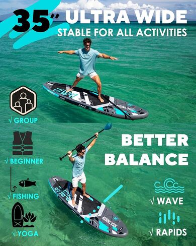 11'6×35" Super Wide Inflatable Stand Up Paddle Board, Ultra Stable Wide SUP for 2+1 People/Family/Big Size w/Shoulder Strap, 100L Backpack, All-Round Sup Board, US Fin in Saudi Arabia