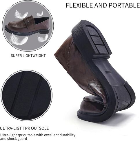 Penny Loafers for Women Slip On Dress Shoes Leather Memory Foam Non-Slip Comfort Soft Casual Business Work Shoes Flat Ladies Black US 9 in Saudi Arabia