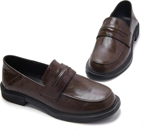 Penny Loafers for Women Slip On Dress Shoes Leather Memory Foam Non-Slip Comfort Soft Casual Business Work Shoes Flat Ladies Black US 9 in Saudi Arabia