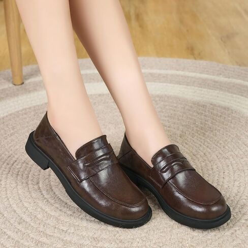 Penny Loafers for Women Slip On Dress Shoes Leather Memory Foam Non-Slip Comfort Soft Casual Business Work Shoes Flat Ladies Black US 9 in Saudi Arabia