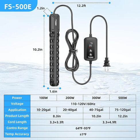 FREESEA Aquarium Heater for Fish Tank: 100W Submersible Fish Tank Heaters with Over-Temperature and Off-Water Protection for 10-20 Gallon Saltwater and Freshwater in Saudi Arabia