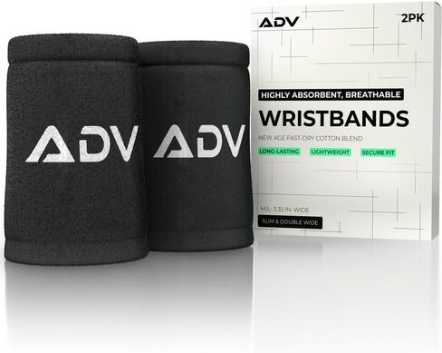 ADV Tennis Wristbands with New Age Polyester Cotton Blend - Ultra Absorbent Wrist Sweatbands - Doublewide & Slim Wrist Bands for Sweat - 4 Pack or 2 Pack in Kuwait