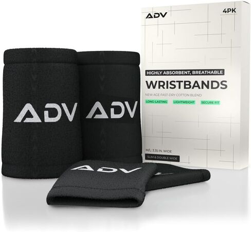 ADV Tennis Wristbands with New Age Polyester Cotton Blend - Ultra Absorbent Wrist Sweatbands - Doublewide & Slim Wrist Bands for Sweat - 4 Pack or 2 Pack in Kuwait