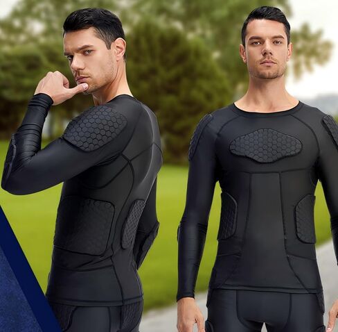 Mens Padded Compression Shirt Football Rib Protectors - Mens Long Sleeve Padded Football Shirt Protective Gear Chest Rib Protectors in Kuwait