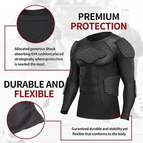 Mens Padded Compression Shirt Football Rib Protectors - Mens Long Sleeve Padded Football Shirt Protective Gear Chest Rib Protectors in Kuwait