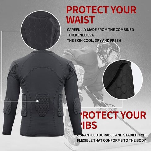 Mens Padded Compression Shirt Football Rib Protectors - Mens Long Sleeve Padded Football Shirt Protective Gear Chest Rib Protectors in Kuwait