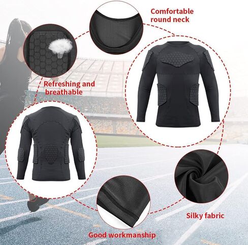 Mens Padded Compression Shirt Football Rib Protectors - Mens Long Sleeve Padded Football Shirt Protective Gear Chest Rib Protectors in Kuwait