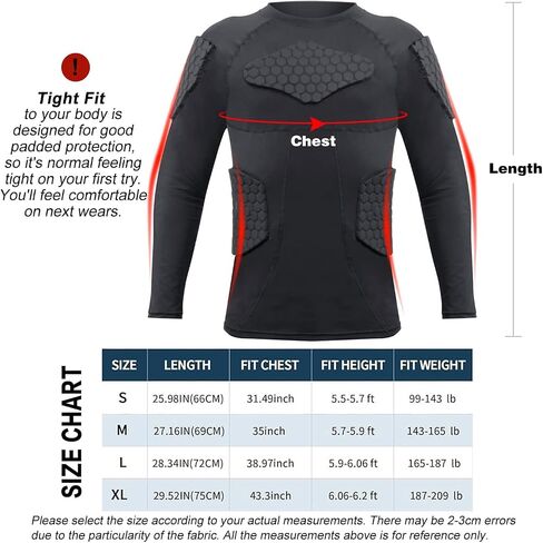Mens Padded Compression Shirt Football Rib Protectors - Mens Long Sleeve Padded Football Shirt Protective Gear Chest Rib Protectors in Kuwait