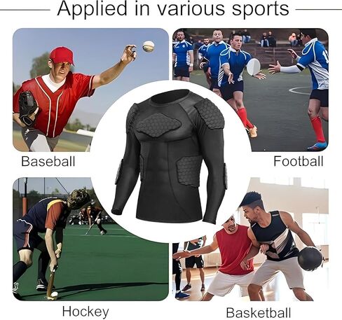 Mens Padded Compression Shirt Football Rib Protectors - Mens Long Sleeve Padded Football Shirt Protective Gear Chest Rib Protectors in Kuwait