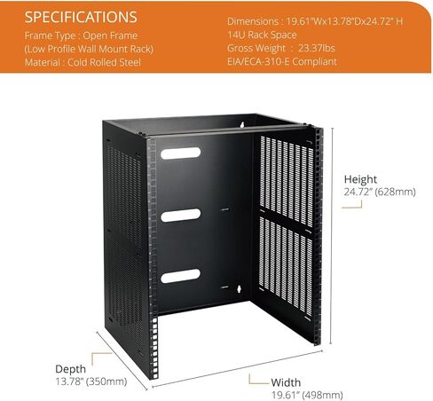 4U Wall Mount Rack,4U Rack 14 inch Depth,19" Network Rack for Shallow Server and IT Equipment, Network Switches,Patch Panel Bracket,110lbs(50kg) Weight Capacity,Black in Saudi Arabia