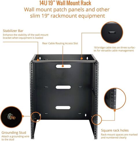 4U Wall Mount Rack,4U Rack 14 inch Depth,19" Network Rack for Shallow Server and IT Equipment, Network Switches,Patch Panel Bracket,110lbs(50kg) Weight Capacity,Black in Saudi Arabia