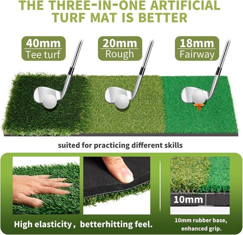 Golf Net: 10x7ft Golf Practice Net with Three-in-One Thickened Golf Hitting Mat，Multi Target All in One Indoor and Outdoor Golf Hitting Practice Net，Golf Gifts in Saudi Arabia
