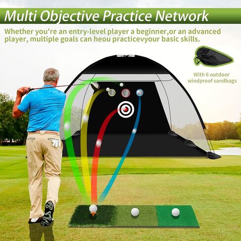 Golf Net: 10x7ft Golf Practice Net with Three-in-One Thickened Golf Hitting Mat，Multi Target All in One Indoor and Outdoor Golf Hitting Practice Net，Golf Gifts in Saudi Arabia