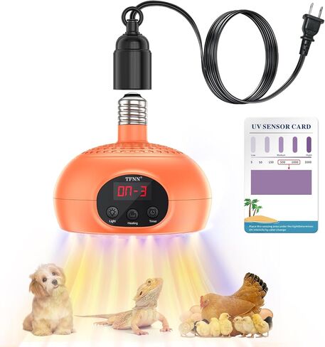 Chicken Coop Heater Lamps,200W-500W,Overheat Protection,E26/E27 Bulb Light, Reptile Heating Lamp 3-6-9-12 Hours Timer, Protable Greenhouse Heater for Outdoor Chicken Coop Indoor Rabbits Dog Cats in Saudi Arabia