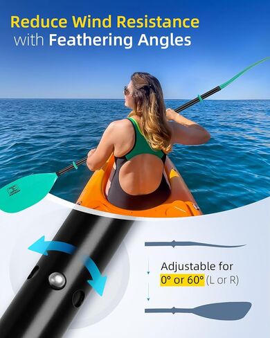 OCEANBROAD Kayak Paddle 86in/218cm, 90.5in/230cm Alloy Shaft 2-Piece Floatable Kayak Oar for Kayaking Canoeing Boating in Kuwait